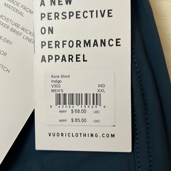 Vuori Mens Kore Shorts 7.5 Inch Inseam Lined Size XXL Indigo Blue NWT $68 MSRP - Picture 2 of 5